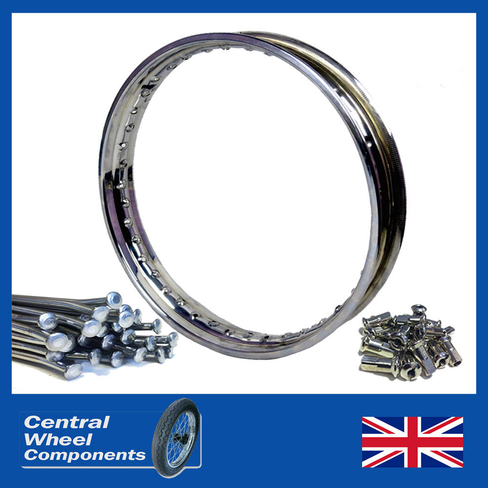 19" WM2 Stainless Rim & Spokes Set Triumph A65 A75 B25 B50 TR6 Conical Front